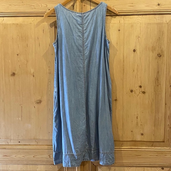 J.Jill Blue Denim Linen Blend Shift Jumper Sleeveless Dress Pockets Size XS - Picture 6 of 7